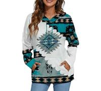 FZKun Sweat à capuche pour femme style ethnique western imprimé aztèque cowgirl losange imprimé, Bleu/rouge, S