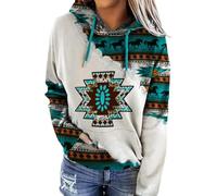 FZKun Sweat à capuche pour femme style ethnique western imprimé aztèque cowgirl losange imprimé, bleu, S