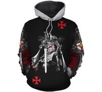 FZKun Sweat à capuche pour homme avec cordon de serrage Motif chevaliers Templiers 3D Noël Halloween Automne Hiver, # 4, XL