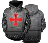 FZKun Sweat à capuche pour homme avec cordon de serrage Motif chevaliers Templiers 3D Noël Halloween Automne Hiver, # 2, XL