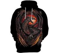FZKun Sweat à capuche rétro pour homme - Motif dragon noir - Pull unisexe à manches longues avec poche, Noir , XL