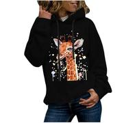 FZKun Sweat à capuche surdimensionné pour femmes, imprimé girafe, pull à capuche long, chandail ample à manches longues pour adolescentes et filles, b-noir, L