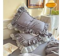 Taie d'oreiller avec volants en dentelle de style shabby chic - 50,8 x 76,2 cm - Housse de coussin vintage en coton avec fermeture à rabat - Style campagnard français (1 pièce, gris)