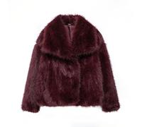 Veste courte en fausse fourrure à manches longues pour femme - Manteau d'hiver chaud à poils longs avec poches, bordeaux, M
