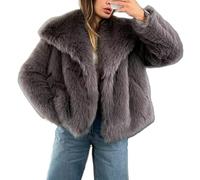 FZKun Veste courte en fausse fourrure pour femme à manches longues avec boutons - Manteaux d'hiver chauds avec fourrure pelucheuse et poches, gris foncé, L