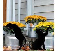 FZkuozougedd Lot de 2 piquets de jardin en métal - Motif chat noir - Décoration extérieure - Pour pelouse, porche, allée, patio, parterre de fleurs