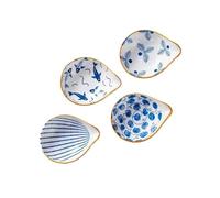 FZL02068LM Bols À Sauce Lot de 4 Plats à Sauce en céramique Bleu et Blanc en Porcelaine for Sauce soja, Sauce Sushi Plat de Sauce(Yellow Stroke)