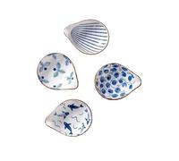 FZL02068LM Bols À Sauce Lot de 4 Plats à Sauce en céramique Bleu et Blanc en Porcelaine for Sauce soja, Sauce Sushi Plat de Sauce(Brown Stroke)