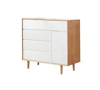 FZL02068LM Chiffonnier Commode en Bois Blanc for Chambre à Coucher avec 6 tiroirs de Rangement et 1 Porte Stockage