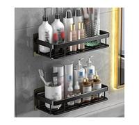 FZL02068LM Étagères murales de rangement pour toilettes - Étagère de rangement simple en plastique pour toilettes - Support de rangement mural non perforé - Étagère de salle de bain (noir, 2)