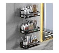 FZL02068LM Étagères murales de rangement pour toilettes - Étagère de rangement simple en plastique pour toilettes - Support de rangement mural non perforé - Étagère de salle de bain (noir, 3)