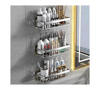 FZL02068LM Étagères murales pour toilettes - Étagère de rangement simple en plastique pour toilettes - Support de rangement mural non perforé - Étagère de salle de bain (gris, 3)