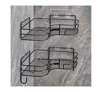 FZL02068LM Lot de 2 étagères murales en métal pour articles de toilette - Double étagère de rangement murale en métal avec crochets - Sans perforation - Étagère de salle de bain - Noir