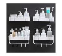 FZL02068LM Lot de 2 étagères murales en plastique pour articles de toilette - Double étagère de rangement murale en plastique - Sans perforation - Simple - Étagère de salle de bain - Blanc