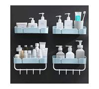 FZL02068LM Lot de 2 étagères murales en plastique pour articles de toilette - Double étagère de rangement murale en plastique - Sans perforation - Simple - Pour salle de bain - Bleu