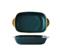 FZL02068LM Plats à Four Assiette à Double poignée exquise for la Maison, Vaisselle en céramique résistante aux Hautes températures Plat a Gratin(Green)