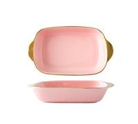 FZL02068LM Plats à Four Assiette à Double poignée exquise for la Maison, Vaisselle en céramique résistante aux Hautes températures Plat a Gratin(Pink)