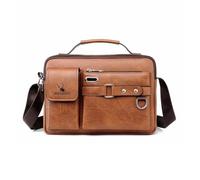 FZL02068LM Pochette pour Tablette Sac à bandoulière en Cuir PU for Hommes, étui de Protection for Tablette, Sac Main Portable, Mallette d'affaires, Voyage Sac Ordinateur(Light Brown)