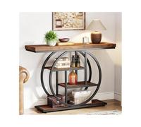 FZL02068LM Stockage Console, Table d'entrée avec Base Circulaire, Tables avec étagères de Rangement for Salon pour Couloir(Rustic Brown)