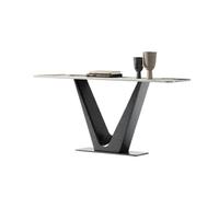 FZL02068LM Stockage Table Console Moderne, Table d'entrée en Faux marbre avec Base en métal et capteur de lumière, Console étroite adaptée au Salon, à l'entrée, au Couloir pour Couloir(Noir,Petit)