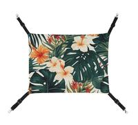 FZMTLDS Hamac tropical d'été hawaïen pour chat avec fleurs de palmier et feuilles de palmier, hamac réversible pour animal domestique, lit doux à suspendre pour intérieur et extérieur, tapis endormi