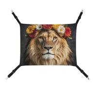 FZMTLDS Lion africain portant une fleur sur la tête Hamac pour chat - Respirant - Lit réversible à suspendre pour animal domestique - Lit doux pour intérieur et extérieur - Coussin de sommeil pour