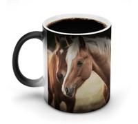 FZMVSQH Adorable tasse à café magique en forme de cheval personnalisée à changement de couleur, tasse à café sensible à la chaleur changeante avec poignée, 325 ml, tasse amusante en céramique pour thé