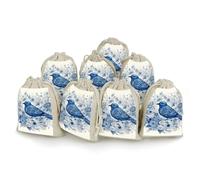 FZMVSQH Bluebird And Flowers Lot de 8 sacs réutilisables en mousseline de coton naturel avec cordon de serrage pour fête, mariage, sac cadeau pour épices, herbes, bonbons, savon