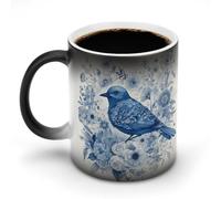 FZMVSQH Bluebird and Flowers Tasse à café magique personnalisée à changement de couleur sensible à la chaleur avec poignée 325 ml Tasse amusante en céramique pour thé/latte/lait/cacao