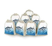 FZMVSQH Bluefin Thunnus Lot de 8 sacs réutilisables en mousseline de coton naturel avec cordon de serrage pour fête, mariage, épices, herbes, bonbons, savon