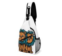 FZMVSQH Clipart Sac à bandoulière Lion avec blocage RFID, sac à dos à bandoulière décontracté, sac de poitrine imperméable, sac à dos léger de randonnée, sac à dos pour homme, sac à main de voyage