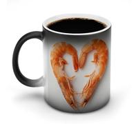 FZMVSQH Deux tasses à café magiques en forme de crevettes rouges personnalisées, tasse à café à changement de couleur, tasse à café sensible à la chaleur avec poignée, 325 ml, tasse amusante en
