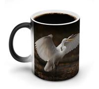 FZMVSQH Egret Spreads Its Wings Tasse à café magique personnalisée à changement de couleur sensible à la chaleur avec poignée 325 ml Tasse amusante en céramique pour thé/latte/lait/cacao