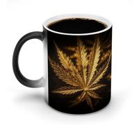FZMVSQH Golden Cannabis Tasse à café magique personnalisée à changement de couleur sensible à la chaleur avec poignée 325 ml Tasse amusante en céramique pour thé/latte/lait/cacao