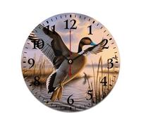 FZMVSQH Horloge murale de 30 cm avec chasse en bois de canards sauvages - Horloge murale à quartz analogique silencieuse sans tic-tac - Horloge murale en bois rétro tendance pour salon, cuisine,