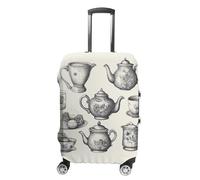FZMVSQH Housse de bagage à main avec théières et tasses dessinées à la main - Housses de bagage élastiques pour valises - Approuvées par la TSA - Housse de protection lavable pour bagages de 45,7 à
