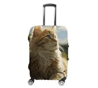 FZMVSQH Housse de bagage de voyage avec motif chat assis dans un champ vert, housse de bagage élastique pour valise, approuvée par la TSA, housse de protection lavable pour bagages de 45,7 à 81,3 cm