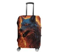 FZMVSQH Housse de bagage de voyage avec motif loup entouré de feu, housse de bagage élastique pour valise, approuvée par la TSA, housse de protection lavable pour bagages de 45,7 à 81,3 cm, Style :, S