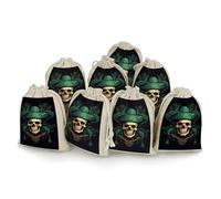 FZMVSQH Lot de 8 sacs réutilisables en mousseline de coton naturel avec cordon de serrage Motif crâne de pirate Petite pochette à bijoux pour fête, mariage, sac cadeau pour épices, herbes, bonbons