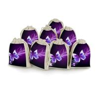 FZMVSQH Lot de 8 sacs réutilisables en mousseline de coton naturel avec cordon de serrage - Motif papillon violet - Petite pochette à bijoux pour fête, mariage, sac cadeau pour épices, herbes, bonbons