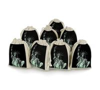 FZMVSQH Lot de 8 sacs réutilisables en mousseline de coton naturel avec cordon de serrage, motif statue de la Liberté, petite pochette à bijoux pour fête, mariage, sac cadeau en tissu pour épices