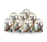 FZMVSQH Lot de 8 sacs réutilisables en mousseline de coton naturel avec cordon de serrage pour fête, mariage, épices, herbes, bonbons, savon - Motif koala et papillon