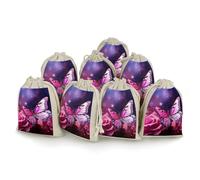 FZMVSQH Lot de 8 sacs réutilisables en mousseline de coton naturel avec cordon de serrage pour fête, mariage, épices, herbes, bonbons, savon - Motif papillon rose