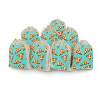 FZMVSQH Lot de 8 sacs réutilisables en mousseline de coton naturel avec cordon de serrage pour tranches de pizza vertes - Petite pochette à bijoux pour fête, mariage, sac cadeau en tissu pour épices
