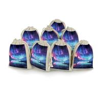 FZMVSQH Northern Lights Lot de 8 sacs réutilisables en mousseline de coton naturel avec cordon de serrage pour fête, mariage, épices, herbes, bonbons, savon