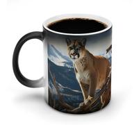 FZMVSQH Panther Mountain Lion Tasse à café magique personnalisée à changement de couleur sensible à la chaleur avec poignée 325 ml Tasse amusante en céramique pour thé/latte/lait/cacao