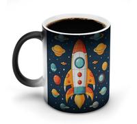 FZMVSQH Rocket Clipart Tasse à café magique motif vaisseau spatial Tasse à café personnalisée à changement de couleur sensible à la chaleur avec poignée 325 ml Tasse amusante en céramique pour thé