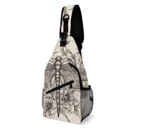 FZMVSQH Sac à bandoulière à motif floral libellule dessiné à la main avec blocage RFID, sac à dos à bandoulière décontracté, sac à dos de poitrine imperméable, sac à dos léger pour randonnée, sac à