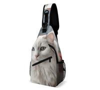 FZMVSQH Sac à bandoulière en forme de chat blanc mignon avec blocage RFID, sac à dos à bandoulière décontracté, sac à dos de poitrine imperméable, sac à dos léger de randonnée, sac à dos de voyage
