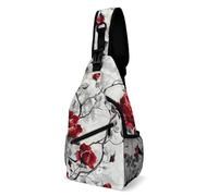 FZMVSQH Sac à bandoulière étanche avec motif fleur rouge et rose - Bloque les RFID - Sac à dos de randonnée léger - Sac à dos de voyage pour homme et femme
